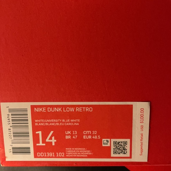 Nike Dunk Low Retro University Blue sz 14 - Picture 5 of 5